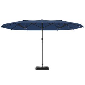 Garden Parasol 14.4ft Double-Sided Sun Umbrella with Base, Patio Parasol with LED Solar Lights, Navy Blue