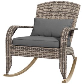 Adirondack Rocking Chair Outdoor Wicker High Back Seat Cushion Pillow Porch Balcony Gray