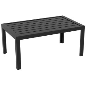 Outdoor Coffee Table Black Rectangular Patio Side Table with Steel Frame and Slat Tabletop for Garden, Balcony