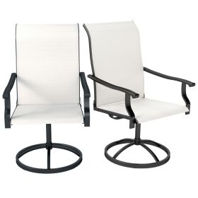 Patio Swivel Chairs Set of 2, High Back Patio Dining Chairs with All-Weather Mesh for Backyard, Lawn, Garden, Cream
