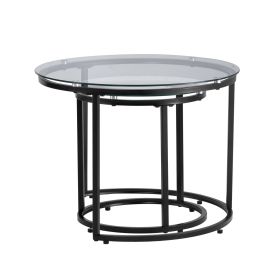 Nesting Coffee Table Set of 2, 23.6 in Round Coffee Table, Glass Nesting Tables for Small Place, Modern End Side Tables Night Stand with Metal Fr