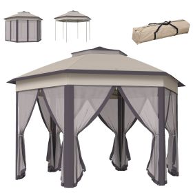 13' x 13' Pop Up Gazebo Hexagonal Canopy Shelter with 6 Zippered Mesh Netting for Patio Backyard Garden Wedding Party