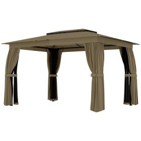 10' x 12' Outdoor Patio Gazebo, Soft Top Gazebo Canopy Shelter with Curtains, Netting, Steel Frame, Hooks, Khaki