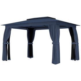 10' x 12' Outdoor Patio Gazebo, Soft Top Gazebo Canopy Shelter with Curtains, Netting, Steel Frame, Hooks, Blue