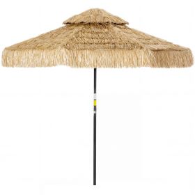 8.5 FT Hula Thatched Tiki Patio Umbrella, 2-Tier Tropical Hawaiian Style Outdoor Umbrella with 8 Ribs, UPF30+, Khaki