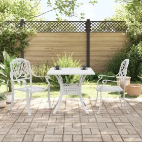 Bistro Set White Cast Aluminum Compact Durable Bistro Set