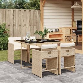 Patio Dining Set Set of 4 Beige PE Rattan Medium Collapsible