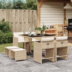 Patio Dining Set Set of 8 Beige PE Rattan Medium Foldable