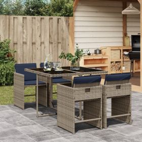 Patio Dining Set Set of 4 Gray PE Rattan 5 Piece Set Foldable