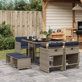 Patio Dining Set Set of 8 Gray Poly Rattan Large Foldable