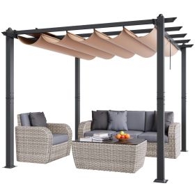 10'x10' Outdoor Retractable Pergola with Canopy, Aluminum Pergola with Retractable Canopy, Modern Pergola with Sun Shade Canopy for Patios, Garde (Canopy Top Color: Beige Canopy, size: 10 x 10 ft)