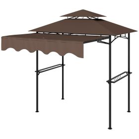 8' x 5' Outdoor Grill Gazebo, Barbecue Gazebo Shelter with Side Awning, 2 Side Shelves and 6 Hooks, Brown (Color: Brown)